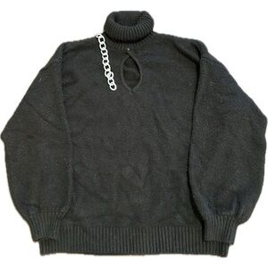 Forever 21 Black Turtleneck Cutout Sweater – Chain Detail – Size S